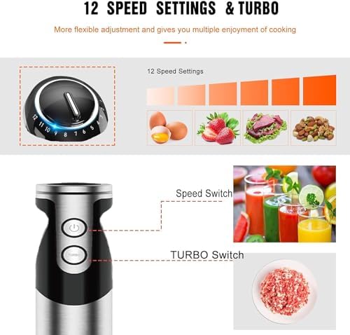 3-in-1 Immersion Hand Blender, 12 Speeds, Titanium Blades, Black