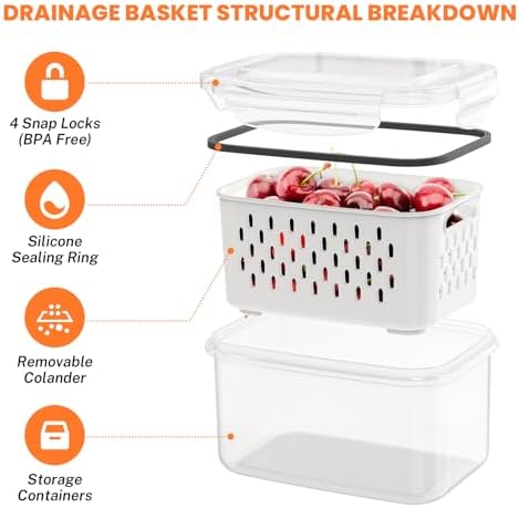 8 Pieces Fruit Storage Containers for Fridge with Lids and Strainer