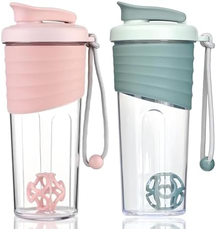 Shaker Bottle for Protein Mixes，24 oz (2 Pack),Protein Shaker Bottles with Whisk Ball, Mixer Bottle, Protein Bottle,Portable Pre Workout Whey Protein Drink Shaker Cup，Pink，Teal by kuoleopa