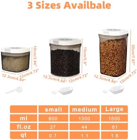 3 Piece Airtight Kitchen Storage Canisters Set, Coffee and Dry Food Storage Containers, BPA-Free, Stackable, Easy-Clean, Perfect for Coffee, Flour, Sugar, Includes Scoop