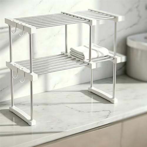 Expandable Under Sink Organizer, No-Drill Adjustable Shelf