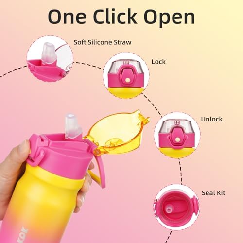 BJPKPK 14 oz Insulated Water Bottle, Straw, Handle, Stainless Steel Flask - Image 3