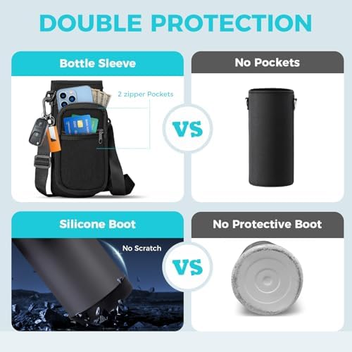 32/40/64OZ Insulated Water Bottle - Keep Cold 48H Hot 24H, Combo Straw/Spout Lids, Paracord Handle for Gym/Hiking, Carrier Bag +Strap, Cup Mat, BPA-Free Stainless Steel Flask Jug