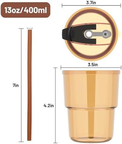 13 oz Glass Cups with Lids and Straws Reusable Iced Coffee Tumbler