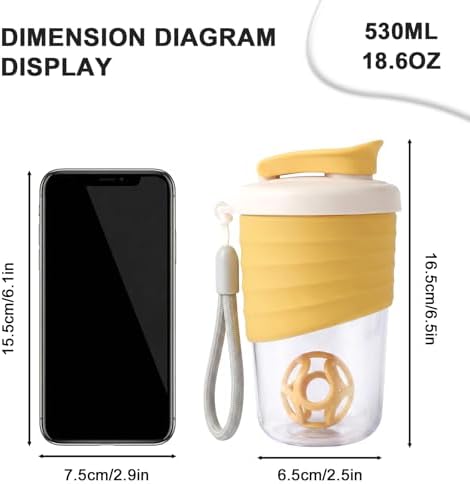 X SIM FITNESSX 530ML Protein Shaker Bottle, Small Portable Mixer Cup, BPA Free (YELLOW) - Image 3