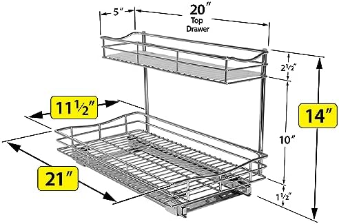 Pull Out Under Sink Kitchen Cabinet Organizer - 11.5 in. x 21 inch deep Drawer - Sliding Shelf Organizer for Cabinets and Undersink Storage Shelves - Lifetime Ltd. Warranty – Chrome