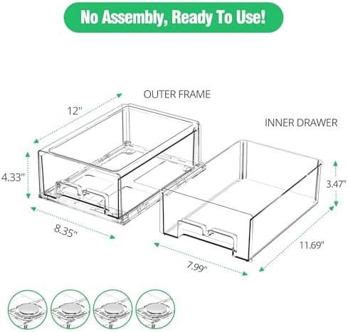 2 Pack Fridge Drawer Organizer, Refrigerator Organizers and Storage