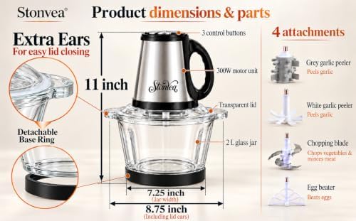 Electric Garlic Peeler & Chopper 300W – Automatic Garlic Peeler Machine with 2L Jar & Dual Blades, Electric Garlic Mincer, Vegetable Chopper & Silicone Garlic Peeler Skin Remover Tool - Image 6