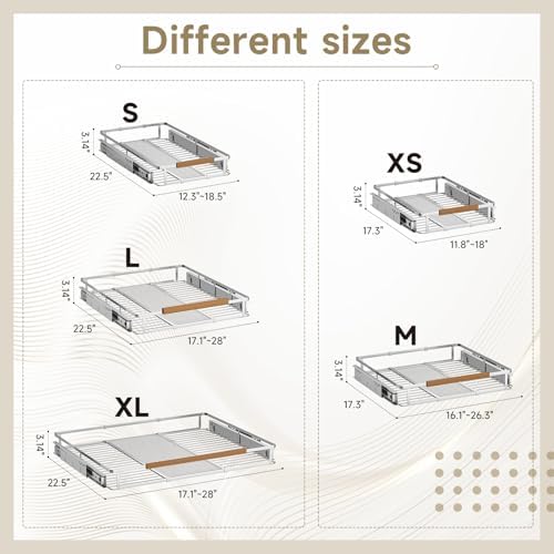 16.3~26.3"x17.3" Pull Out Cabinet Organizer，1Pack Expandable Sliding Cabinet Shelves，Side Mounting