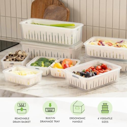 8.5 Cup Produce Saver Container for Fridge with Colander - 2.0L