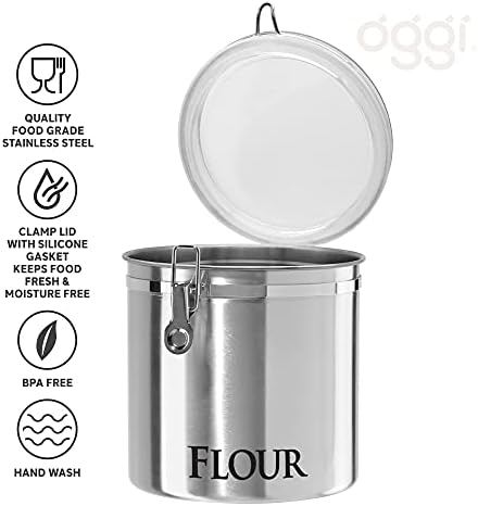Oggi Jumbo 8" Stainless Steel Flour Clamp Canister - Flour & Food Storage