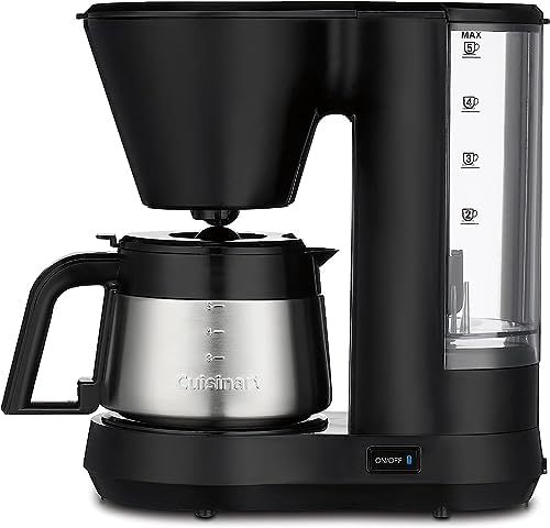 5-Cup Coffee Maker with Stainless Steel Carafe, Coffee Machine with Removable Water Reservoir, Charcoal Water Filter, 30-Minute Keep Warm, and Brew Pause, DCC-5570NAS, Stainless Steel