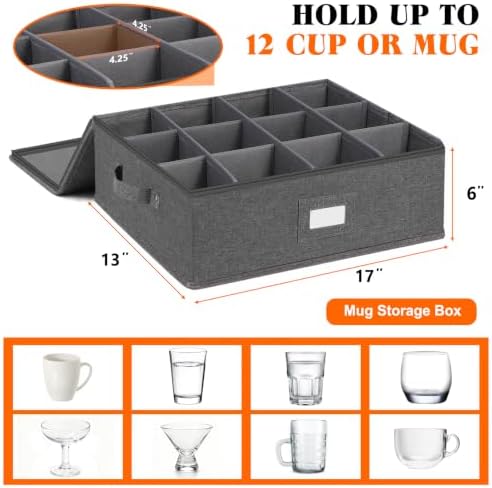 Mug Storage Box with Dividers, Hard Top Coffee Cup Storage