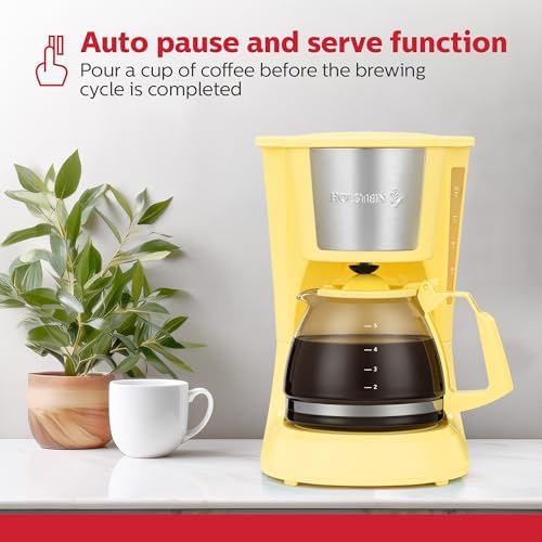 Holstein Housewares 5 Cup Drip Coffee Maker – Compact and User-Friendly with Auto Pause & Serve, Reusable Filter & Glass Carafe, Office & Dorm Use, Yellow - Image 4