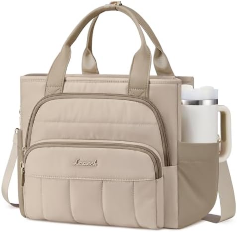 Lunch Box for Women, Puffer Lunch Bag with Wide Opening,13L, Khaki