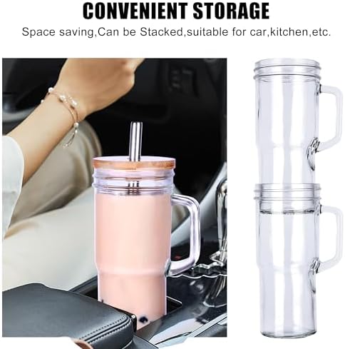 24oz Glass Cups with Lids and Straws - Glass Tumbler cup with bamboo lids and straw iced coffee cup