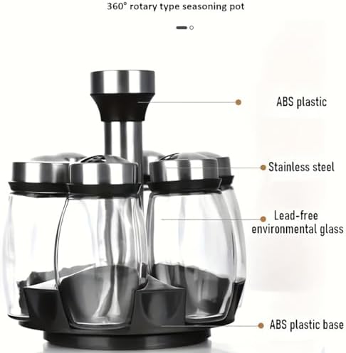 Rotating Spice Rack, 6PC Glass Spice Jars Suitable for kitchen countertops
