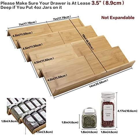 Bamboo Spice Rack Drawer Organizer - 8 Pieces Set- 7" Wide Per Piece - Combine Pieces Into 14" Wide Rack (7" or 14")