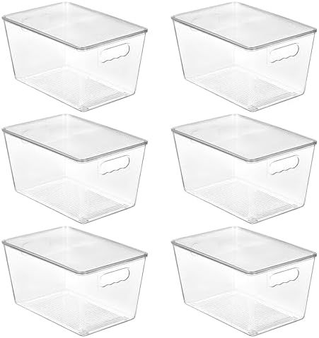 6 Pack Clear Stackable Storage Bins with Lids and Handles, Large
