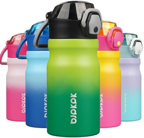 BJPKPK 14 oz Insulated Water Bottle, Straw, Handle, Stainless Steel Flask by BJPKPK