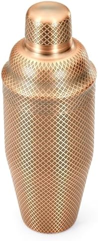 3-Piece Diamond Lattice Etch Japanese Cocktail Shaker Set (24 Oz/700ml), Antique Copper
