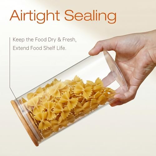 Large Glass Storage Containers with Bamboo Lids for Flour & Sugar, 2 Pack