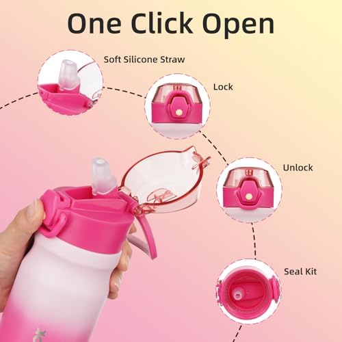 BJPKPK 14 oz Insulated Water Bottle, Straw, Handle, Stainless Steel Flask - Image 3