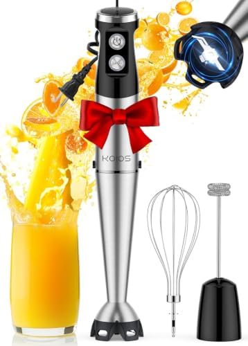 KOIOS Immersion Blender, 1000W Anti-scratch 3-in-1 Hand Blender, Upgraded 12 Speed Stainless Steel Blade Stick Blender with Turbo Mode, Whisk and Milk Frother, Non-BPA, Black by KOIOS