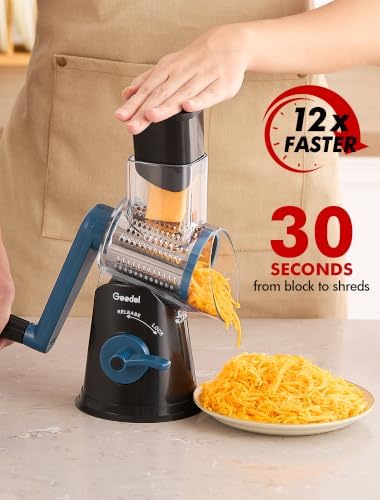 Geedel Rotary Cheese Grater Hand Crank, Cheese Shredder Vegetable Slicer - Image 2