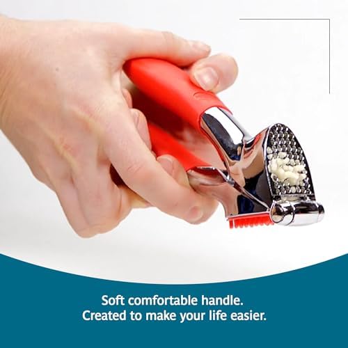 Garlic Press - Effortless Garlic Crusher with Built-In Cleaning Aid, Large Garlic Chamber, Comfortable Ergonomic Handle, BPA-Free & Dishwasher-Safe - Quick and Easy Meal Preparation