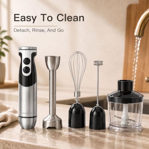 MegaWise 5-in-1 Hand Blender, Powerful Immersion Stick Blender with Titanium Reinforced Blades, 12-Speed Control, Includes Chopper, Beaker, Whisk & Frother for Smoothies & Baby Food - Image 5