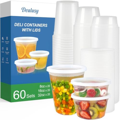 60 Set Deli Containers with Lids, 32/16/8 oz X 20 Set Each