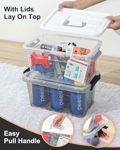 7Qt Clear Plastic Storage Bins with Lids,Transparent Design,6 Pack