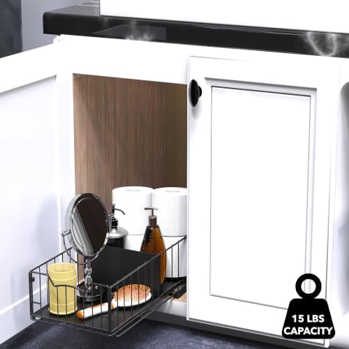 Pull-Out Cabinet Sliding Basket, 17.2Dx9.7Wx5H, Black