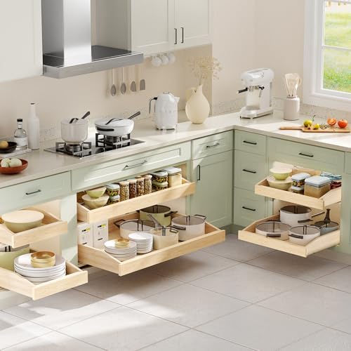 Pull Out Cabinet Drawer for Kitchen Cabinets 25.5" W x 21" D, Pull Out Cabinet Organizer, Bottom Assembly, Requires At Least 26.5” Cabinet Opening, 2PCS