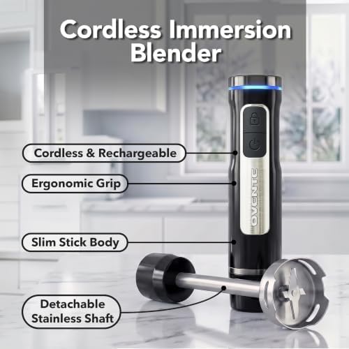 OVENTE Cordless Hand Blender, Rechargeable with 8 Mixing Speed Black HR781B - Image 3