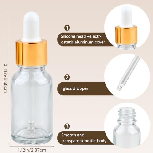 1/2 Oz Clear Glass Dropper Bottles, 15ml Dropper Bottles for Tinctures,Leak-proof Glass Dropper Bottle, Suitable for Essential Oils, Laboratory Chemicals, Cologne, and Perfume - Image 2