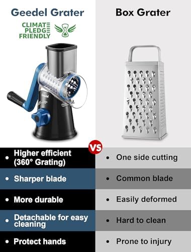 Geedel Rotary Cheese Grater, Kitchen Mandoline Vegetable Slicer with 3 Interchangeable Blades, Easy to Clean Rotary Grater Slicer for Fruit, Vegetables, Nuts - Image 5