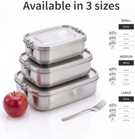 Stainless Steel Bento Box 27 oz, Metal Lunch Box with Compartments, Leakproof Stainless Steel Lunch Container, BPA free Dishwasher Safe Metal Lunchbox