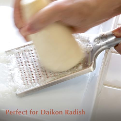 Japanese Grater Oroshigane Slicer Stainless Steel Made in Japan for Radish Garlic Ginger Fruits and Root Vegetables (5.1"x9.4")