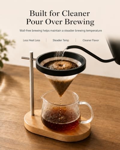 Pour Over Coffee Stand, Dripper-Free Coffee Maker with Magnetic Ring Design, Wooden Base Coffee Brewing Set, Includes Filter Paper, for Pour Over Coffee Lovers