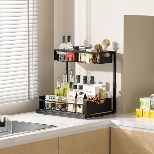 Under Kitchen Sink Organizers and Storage, Black, 2 Pack