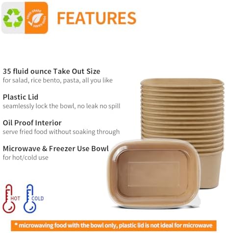 35 oz Paper Food Containers with Lids 50 Pack Meal Prep Containers