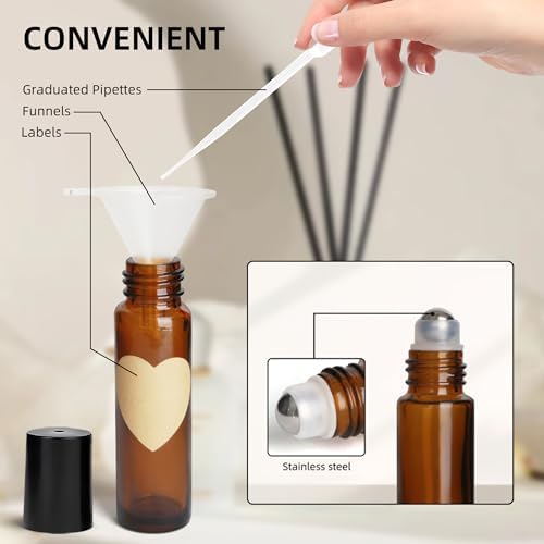 24 pcs 10ml Amber Glass Roller Bottles with Steel Balls and Black Caps - Image 6
