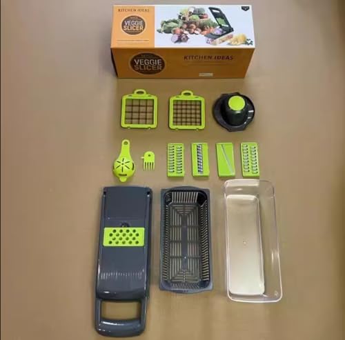 Veggie slicer 16 pieces (Gray, 1) 16 pieces hand operated vegetable slicer, veggie chopper, food chopper, onion cutter. - Image 5