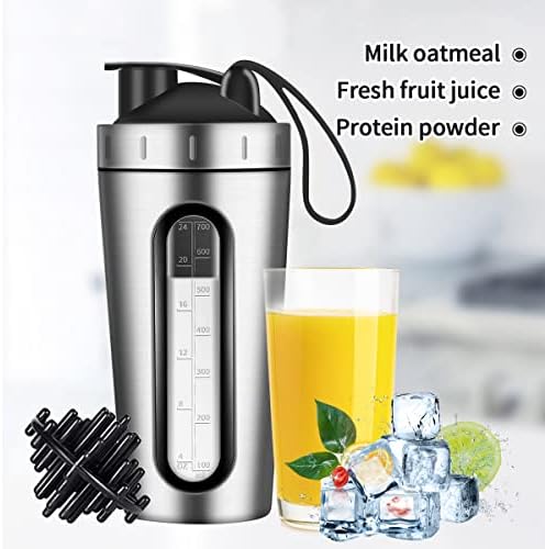 Protein Shaker Bottle, 28oz Shaker Bottles for Protein Mixes and Pre Workout, Visible Window, Stainless Steel Shaker Bottle Leak Proof (silver)