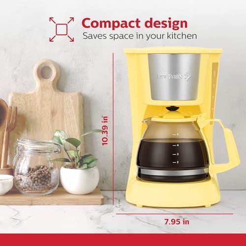 Holstein Housewares 5 Cup Drip Coffee Maker – Compact and User-Friendly with Auto Pause & Serve, Reusable Filter & Glass Carafe, Office & Dorm Use, Yellow - Image 6
