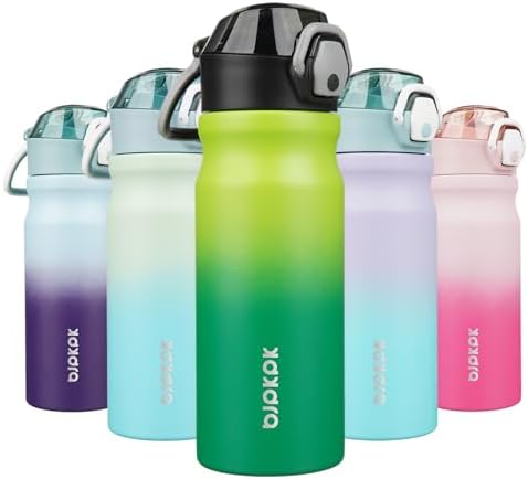 BJPKPK 18 oz Water Bottle with Straw & Handle, Insulated Stainless Flask by BJPKPK