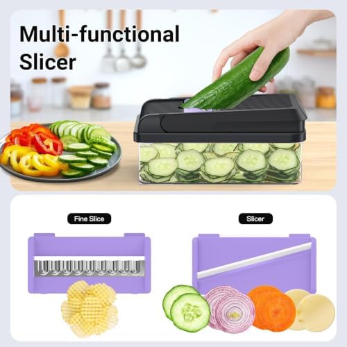 12-in-1 Vegetable Chopper with 7 Blades, Food Veggie Cutter, Purple