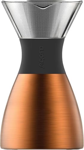 Insulated Pour Over Coffee Maker (32 oz.) Double-Wall Vacuum, Stainless-Steel Filter and Take on the Go Carafe (Copper)